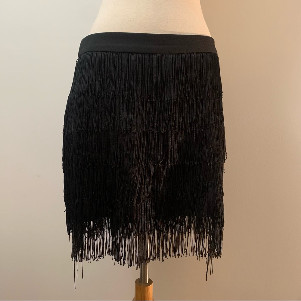 Black Fringe Mini Skirt